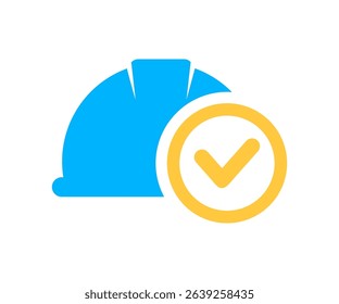 Safety helmet with check mark icon. Safety Icon vector design and illustration.
