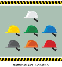 Safety helmet colour code. Hard hat at construction work area for safety protective equipment. For manager, supervisor, safety, worker, technician, mechanical, visitor.