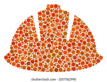Safety Helmet composition of filled circles in various sizes and color tones. Dots are united into safety helmet vector mosaic. Vector illustration.