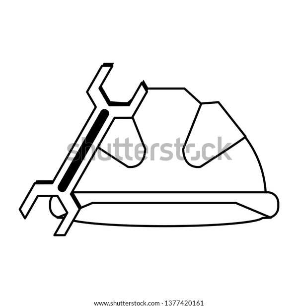 Safety Helmet Construction Engineer Wrench Black Stock Vector (Royalty ...