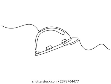 Dibujo continuo de una línea de casco de seguridad. Ilustración vectorial aislada en fondo blanco. Diseño minimalista a mano.