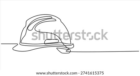 Safety helmet continuous one line art drawing for construction branding and industrial minimal icon design, Hard Hat continuous one line drawing, Continuous one line drawing of isolated hard hat. Hard