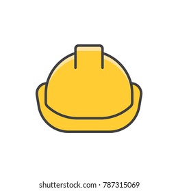Safety helmet flat line colored icon.