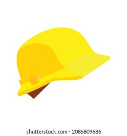 Icono de estilo plano del casco de seguridad en la ilustración del vector de fondo azul.