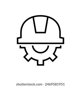 Safety helmet and gear line icon for construction company.