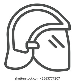 Safety helmet with glass line icon, emergency service concept. Vector graphics. Firefighter protection mask sign on white background, outline style icon for mobile or web design