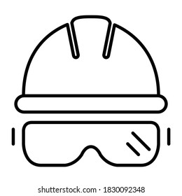 Icono de casco de seguridad y gafas en diseño de estilo de contorno moderno. Ilustración vectorial aislada en fondo blanco.