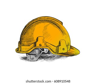 Safety helmet, Hand Drawn Sketch Vector illustration.