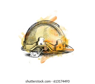 Safety helmet, Hand Drawn Sketch Vector illustration.