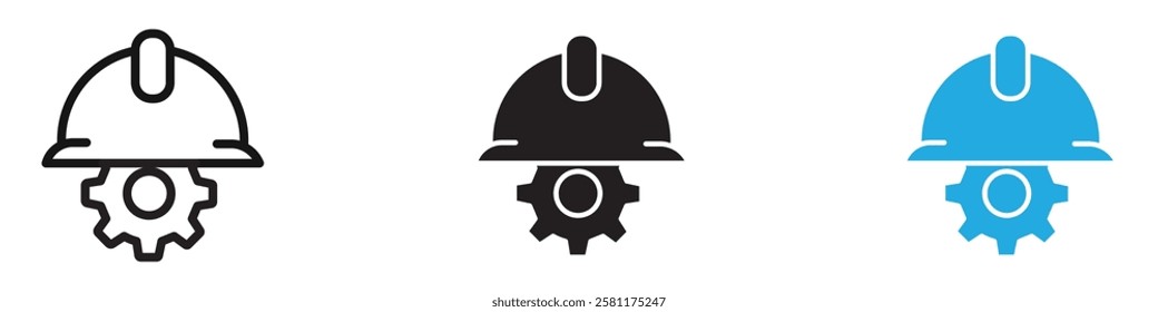 Safety helmet icon black white vector outline