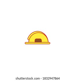 Safety helmet icon. Construction icon. Simple, flat, outline, yellow, brown.