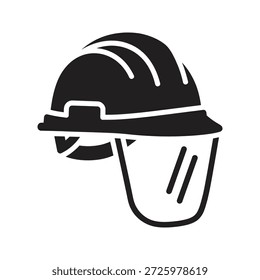 Schutzhelm-Symbol mit Gesichtsschutz für industriellen Arbeitsschutz und Baustellensicherheit ein Symbol für Ingenieurkopfgetriebe, Vektorgrafik