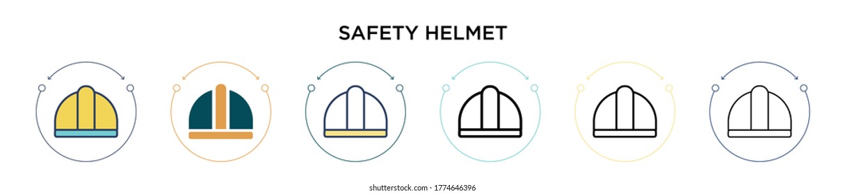 Safety helmet icon in filled, thin line, outline and stroke style. Vector illustration of two colored and black safety helmet vector icons designs can be used for mobile, ui, web