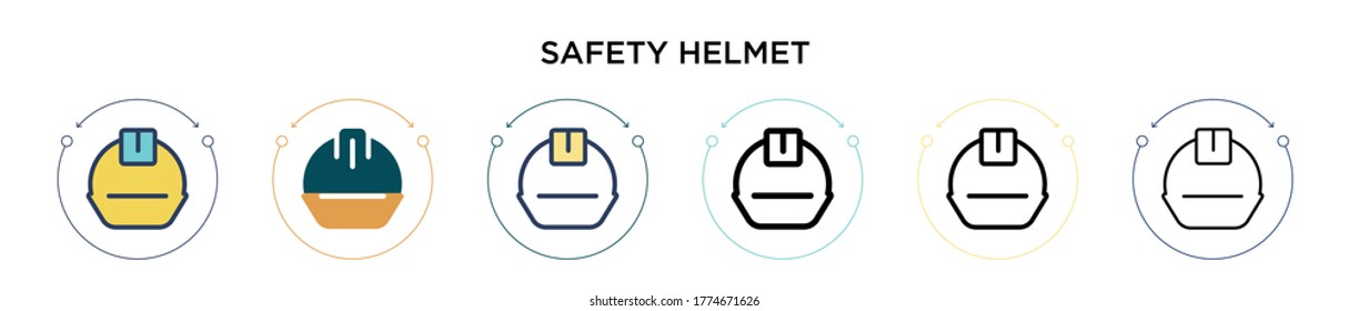 Safety helmet icon in filled, thin line, outline and stroke style. Vector illustration of two colored and black safety helmet vector icons designs can be used for mobile, ui, web