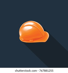 Safety helmet icon in flat style with long shadow, isolated vector illustration on blue transparent background