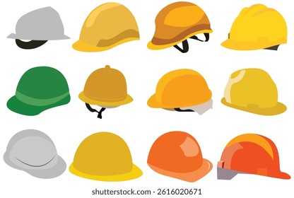 Safety Helmet Icon Set. Vector Illustrations of Construction Helmet.