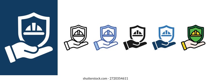 Icono de casco de seguridad establece colección de estilo múltiple

