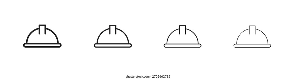 Ícone do capacete de segurança. Design fino, leve, regular e negrito, isolado no fundo branco