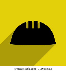 Safety helmet icon. Vector. Flat black icon with with semitransparent shadow on citrine background.