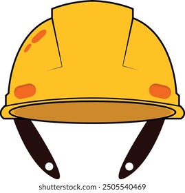 safety helmet icon in warehouse having racks and field projects. head protection hat. Work headwear. Industrial worker hard hat, safe equipment. Flat vector