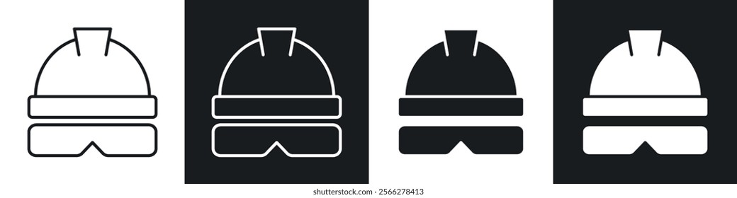 Safety helmet icons collection in black filled and line style.