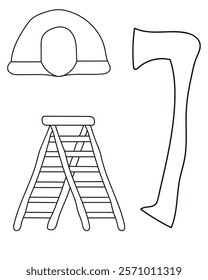 Safety Helmet, Ladder, Axe common tools in a construction vector set include a saw, ideal for cutting wood, metal, a drill, which creates holes in various materials. clean, modern vector style.