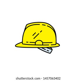 Safety Helmet Line Icon. Yellow Hard Hat Symbol. Vector Illustration.