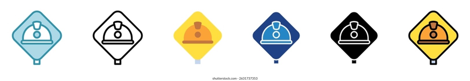 Capacete de segurança multi estilo, mini ilustração ícone conjunto. contorno, plano, glifo, cor da linha. vetor para IU, UX, aplicativo, web, digital ou impressão, relacionado à indústria, construção, engenharia civil.