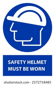 Safety helmet must be worn, Hard hat must be worn in this area, Protective helmet icon, Construction safety helmet label