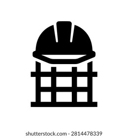 Safety helmet on building structure icon with construction