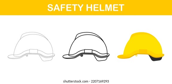 Safety Helmet tracing and coloring worksheet for kids