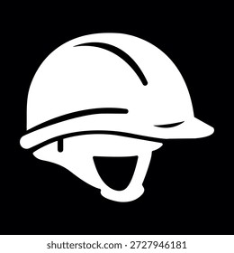 Safety helmet vector flat white icon silhouette on black background. Wear a helmet or protective hat illustration inversion. Build and conctruction poster design.	