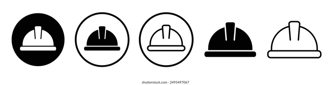Safety helmet vector icon set in black and white color.