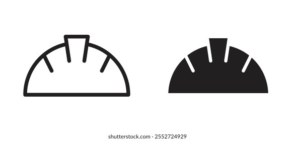 Conjunto de iconos de Vector de casco de seguridad negro relleno y estilo delineado.