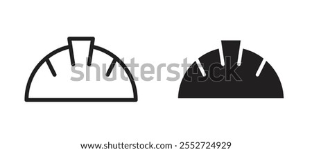 Safety helmet vector icon set black filled and outlined style.