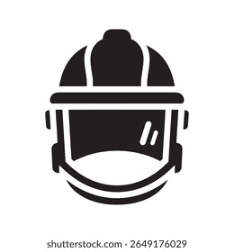 Safety helmet with visor icon for full face protection in construction and industrial work a hard hat with a shield for worker safety vector solid glyph icon