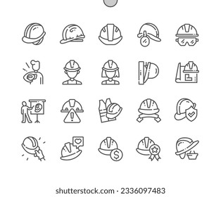 Safety helmets. Best helmet. Construction. Work protection and safety. Pixel Perfect Vector Thin Line Icons. Simple Minimal Pictogram