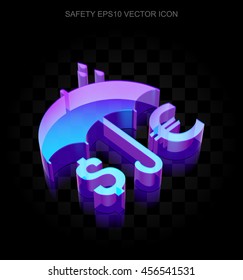 Safety icon: 3d neon glowing Money And Umbrella made of glass with transparent shadow on black background, EPS 10 vector illustration.