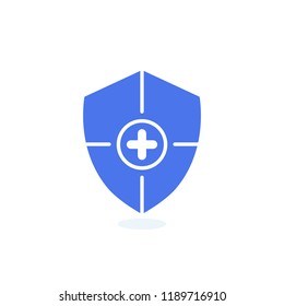 Safety icon, confirmation, shield with a checkmark, protection and security icon with add sign. Safety icon and new, plus, positive symbol. Vector
