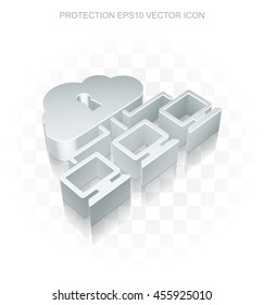 Safety icon: Flat metallic 3d Cloud Network, transparent shadow on light background, EPS 10 vector illustration.