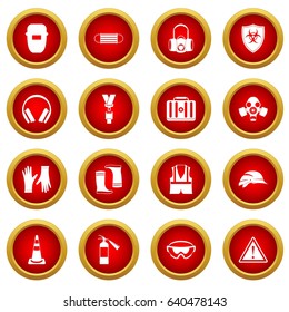 Safety icon red circle set isolated on white background