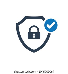 Safety icon. Security icon with check sign. Security icon and approved, confirm, done, tick, completed symbol. Icon, secure, shield, site, tick, approved, cybersecurity, lock, padlock, safety, accept
