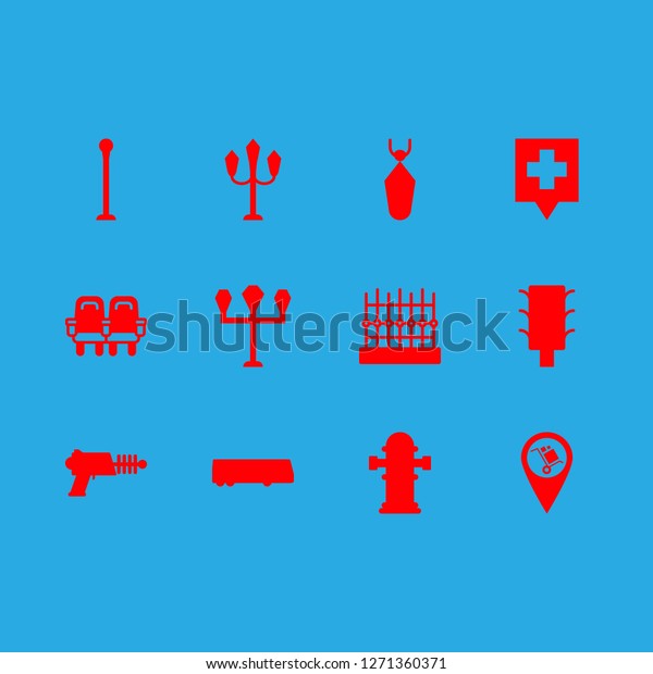 safety icon set about school bus, hydrant,\
streetlight and street light vector\
set