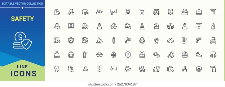 Safety icon set. Security line icon set. Icons for application. Contains such icons as protection, prevention, lock, protect, security and more. Editable stroke. Vector collection.