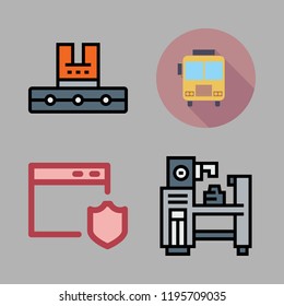 safety icon set. vector set about industrial robot, shield and school bus icons set.