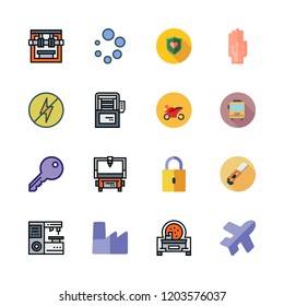 safety icon set. vector set about shield, wired gloves, industrial robot and flash icons set.