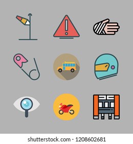 safety icon set. vector set about motorbike, injury, safety pin and wind sign icons set.