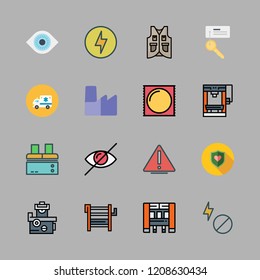 safety icon set. vector set about industrial robot, visibility, condom and factory icons set.