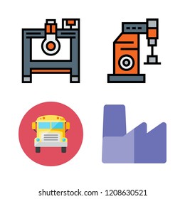 safety icon set. vector set about factory, school bus and industrial robot icons set.
