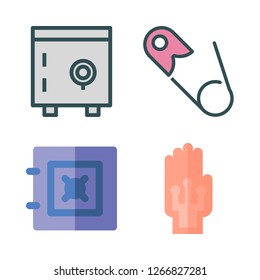 safety icon set. vector set about safebox, wired gloves and safety pin icons set.
